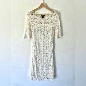Lauren Ralph Lauren Ivory Crochet Cotton Half Sleeve Dress‎ Size 6 NWT